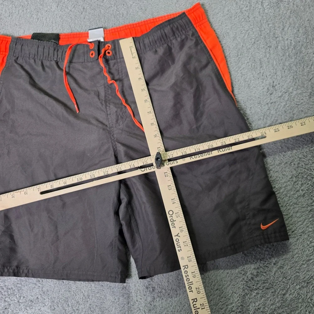Nike Mens Medium Swim Trunks Grey Orange Colorblock Mesh Lined Board Shorts